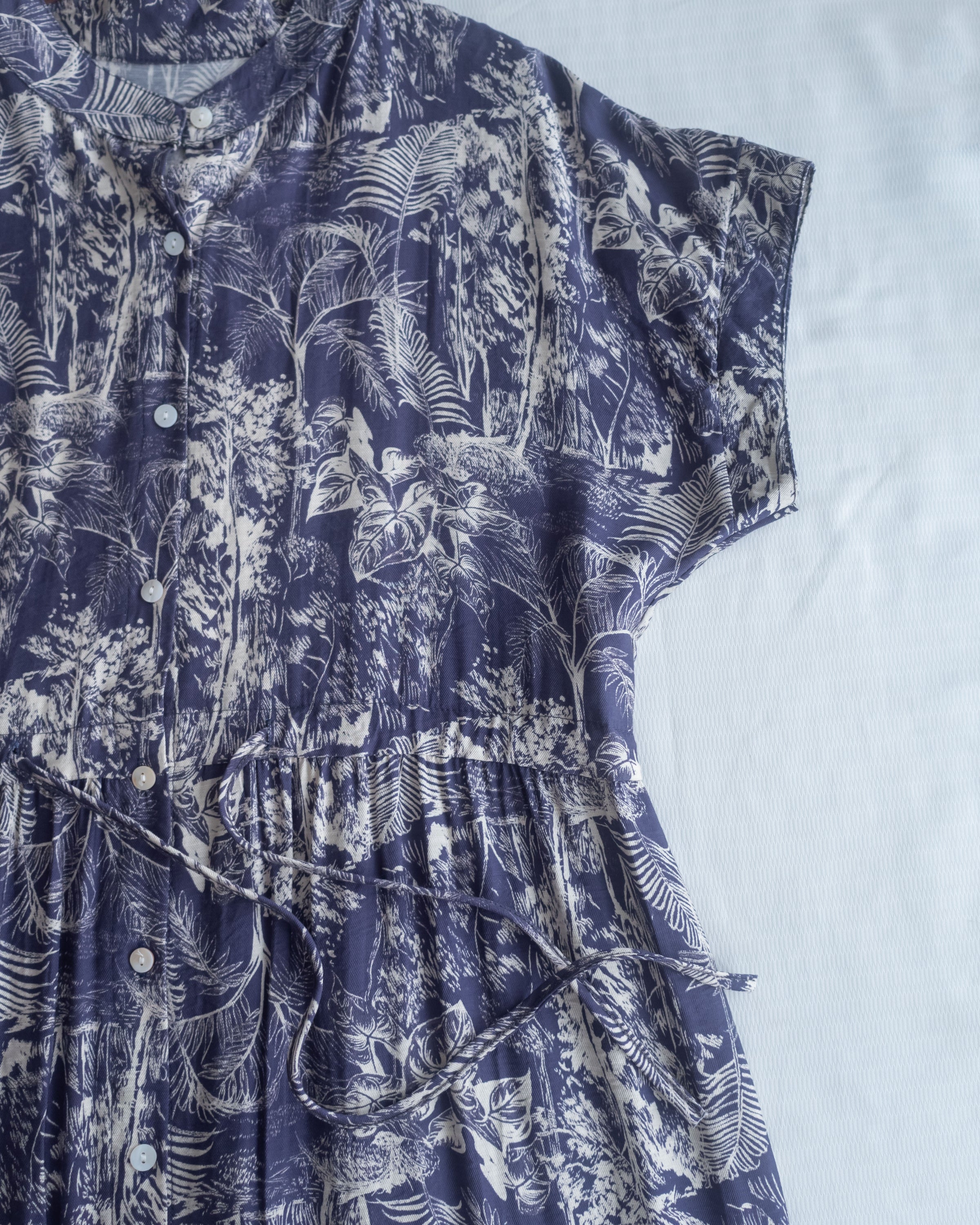 Porcelain Shirt Dress 無領陶瓷植物花印花恤衫連衣裙/DS1166 (Pre-order white)