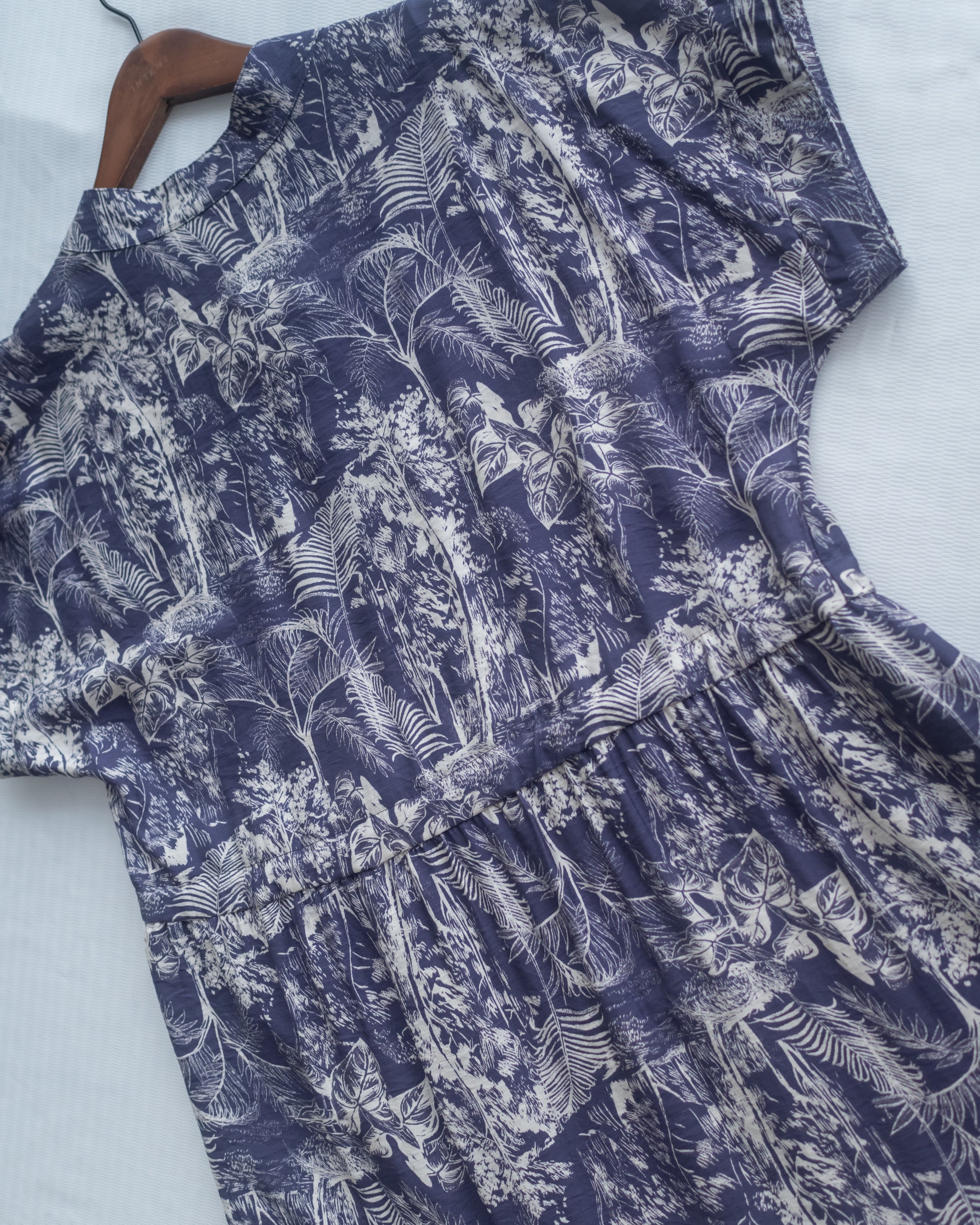 Porcelain Shirt Dress 無領陶瓷植物花印花恤衫連衣裙/DS1166 (Pre-order white)