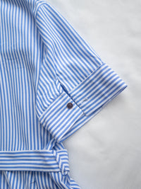 Striped Shirt Dress 藍白拼接直條紋恤衫連身裙/DS1168