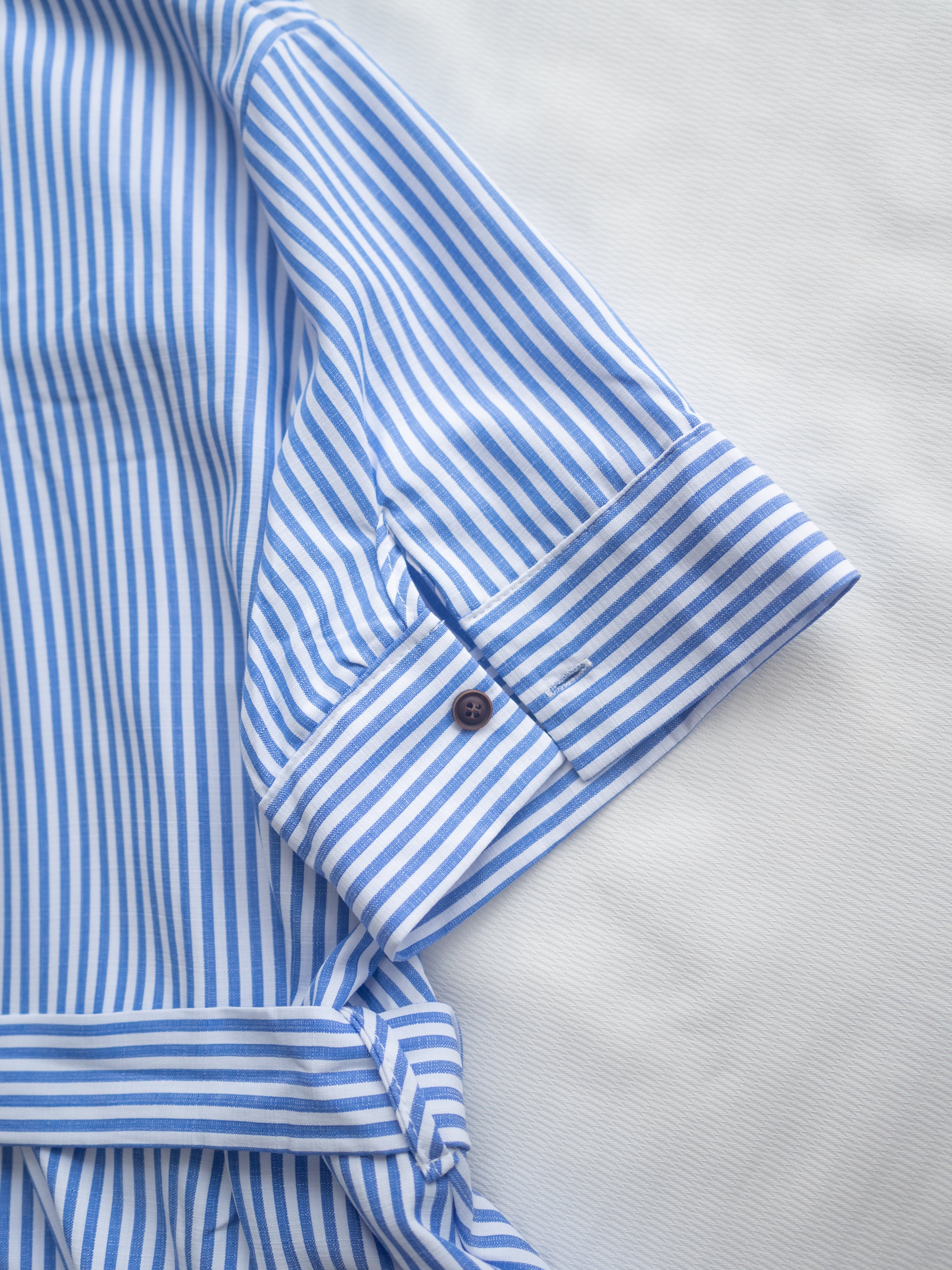 Striped Shirt Dress 藍白拼接直條紋恤衫連身裙/DS1168
