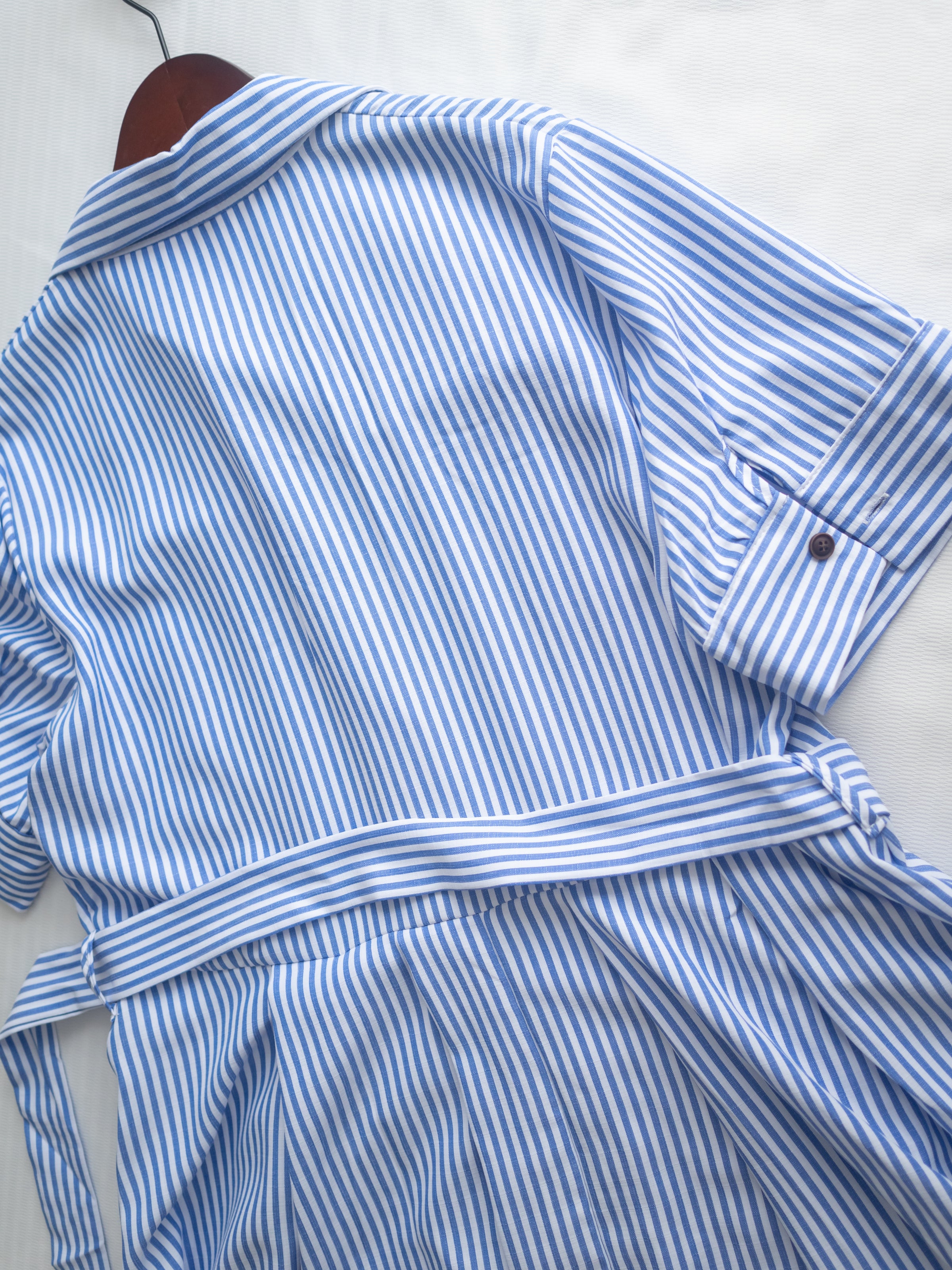 Striped Shirt Dress 藍白拼接直條紋恤衫連身裙/DS1168