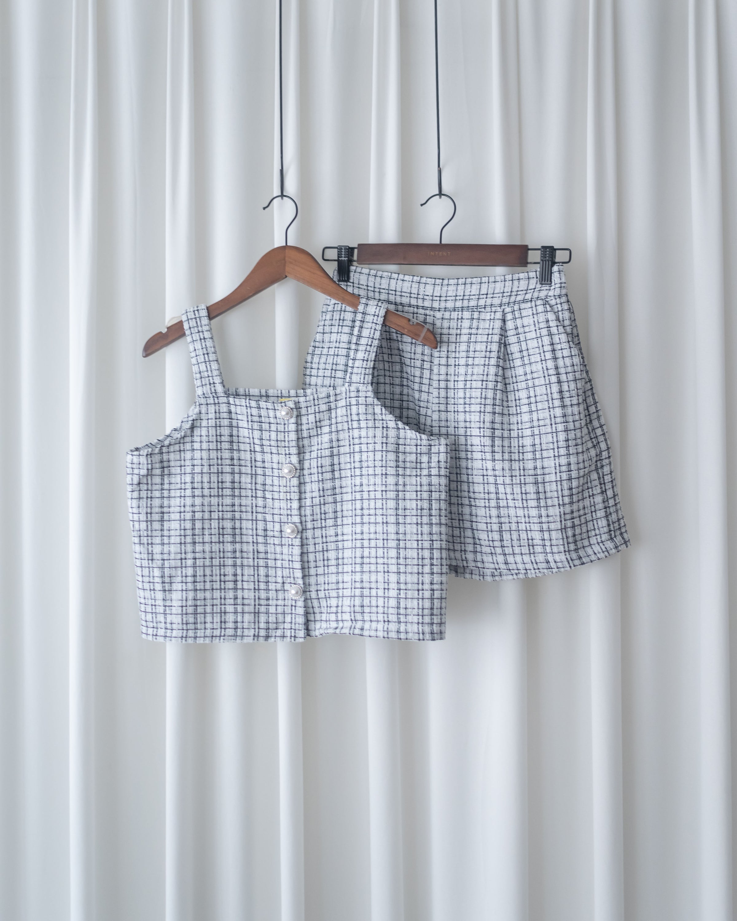 Tweed Pearl Set 小香風珍珠扣格紋兩件套/SE8120