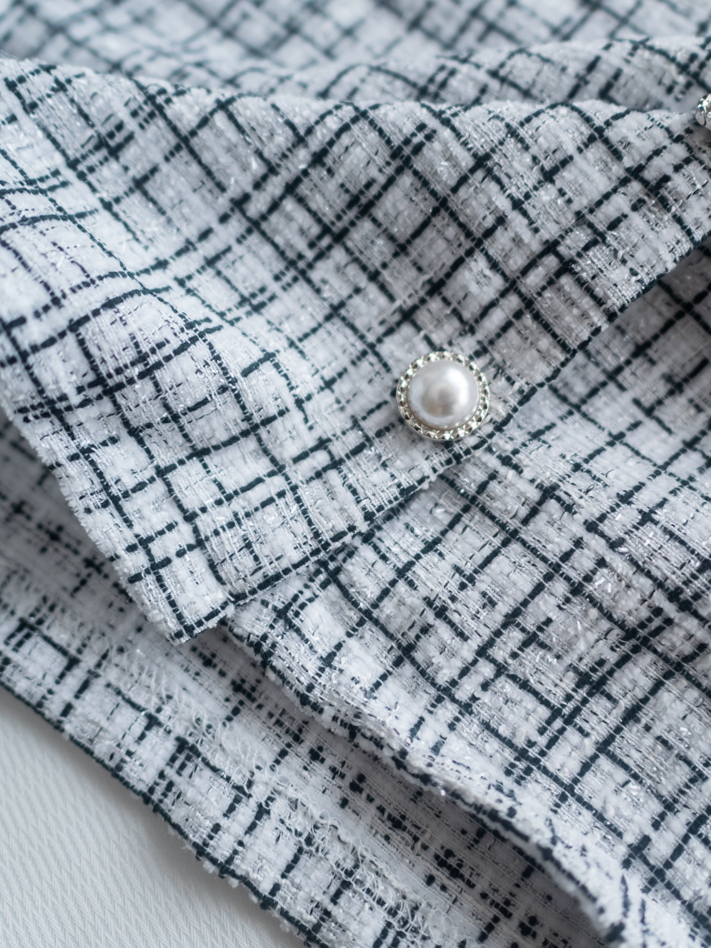 Tweed Pearl Set 小香風珍珠扣格紋兩件套/SE8120