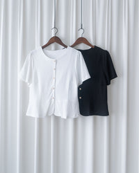 Pearl Blouse 小香風珍珠扣十字紋上衣/TP9239