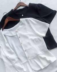 Pearl Blouse 小香風珍珠扣十字紋上衣/TP9239