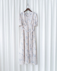 Floral line Dress 線條青花印花弧腰線連身裙/ DS1171