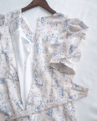Floral line Dress 線條青花印花弧腰線連身裙/ DS1171