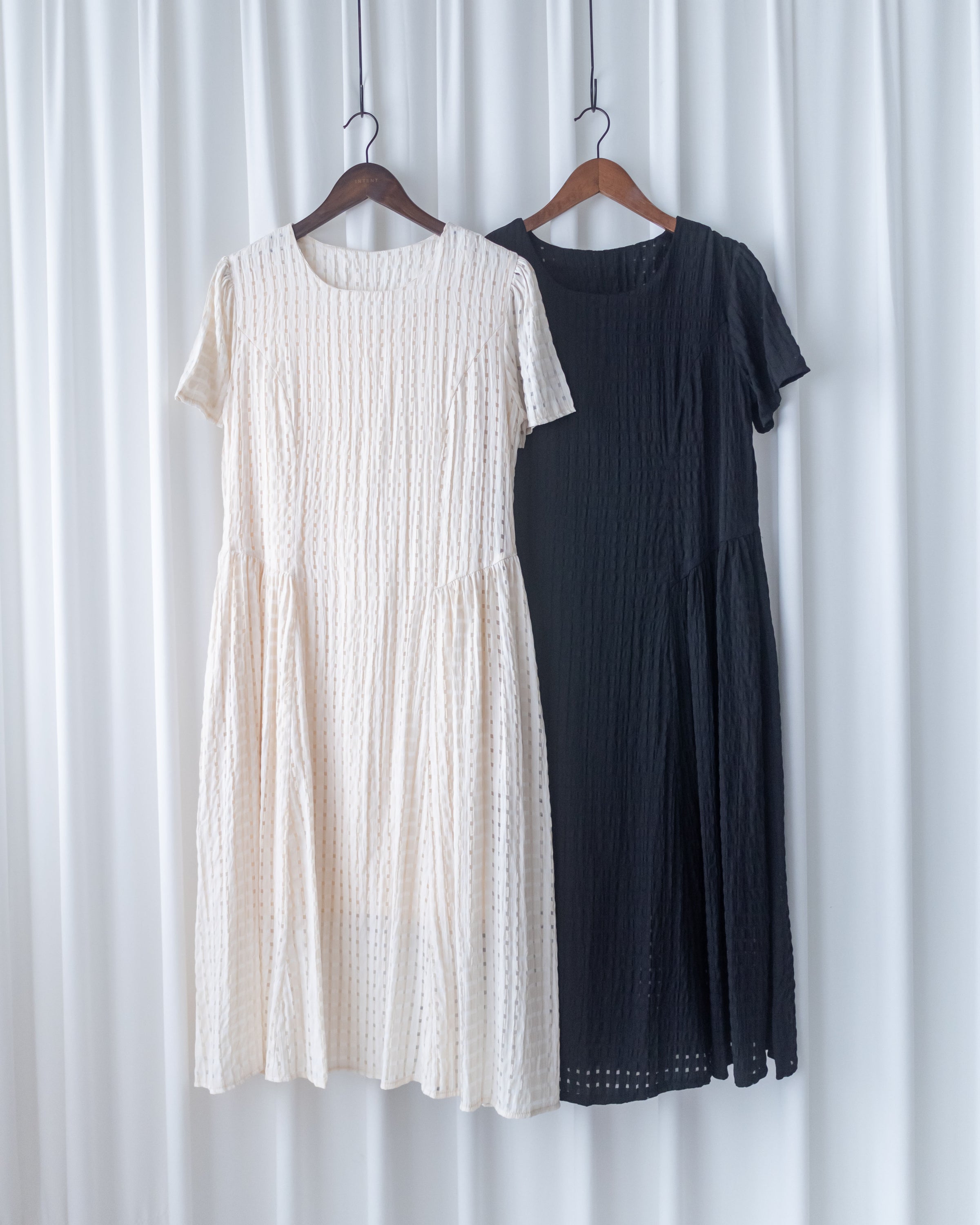 Tonal Check Dress 編織提花拼接側傘形連身裙/ DS1177
