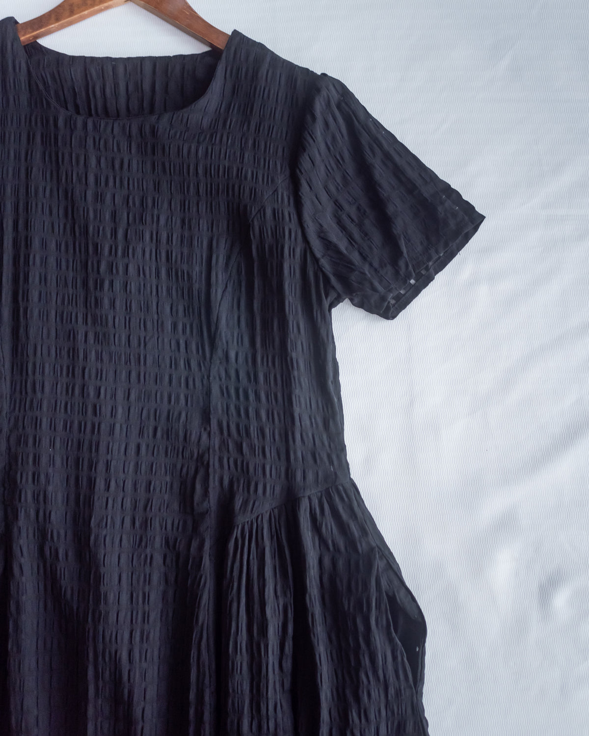 Tonal Check Dress 編織提花拼接側傘形連身裙/ DS1177