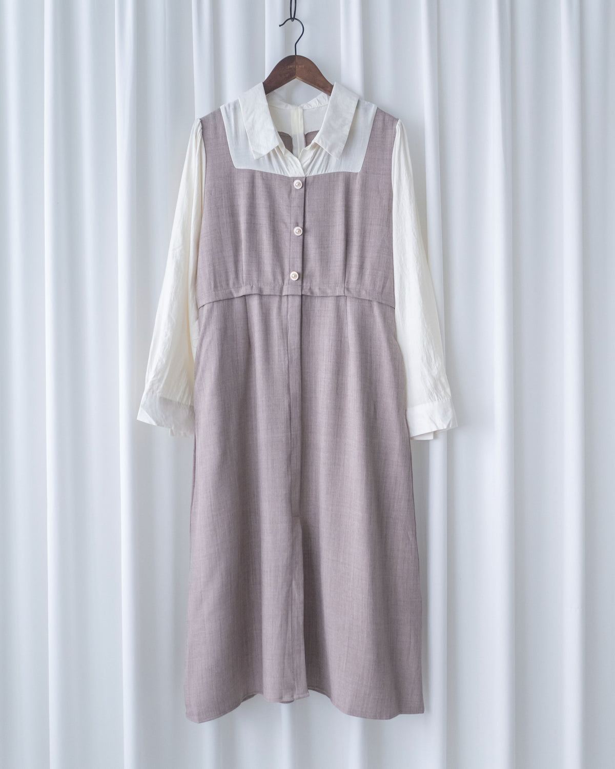 Spliced Mocha Dress 假兩件莫卡拼接恤衫連身裙/ DS1179