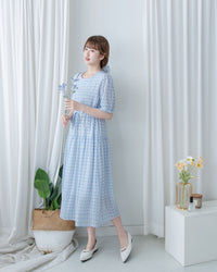 Square Palette Dress 幾何圖案珍珠後扣層次連身裙/ DS1104