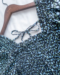 Smocked Floral Dress 方領印花後抓皺修身綁帶連身裙/ DS1182