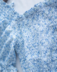 Smocked Floral Dress 方領印花後抓皺修身綁帶連身裙/ DS1182