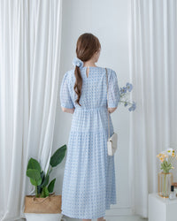 Square Palette Dress 幾何圖案珍珠後扣層次連身裙/ DS1104