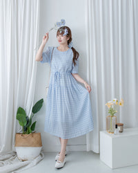 Square Palette Dress 幾何圖案珍珠後扣層次連身裙/ DS1104
