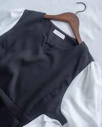 Spliced Shirt Dress 仿內搭恤衫小V領口修腰連身裙/ DS1183