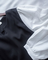 Spliced Shirt Dress 仿內搭恤衫小V領口修腰連身裙/ DS1183