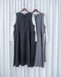 Spliced Shirt Dress 仿內搭恤衫小V領口修腰連身裙/ DS1183
