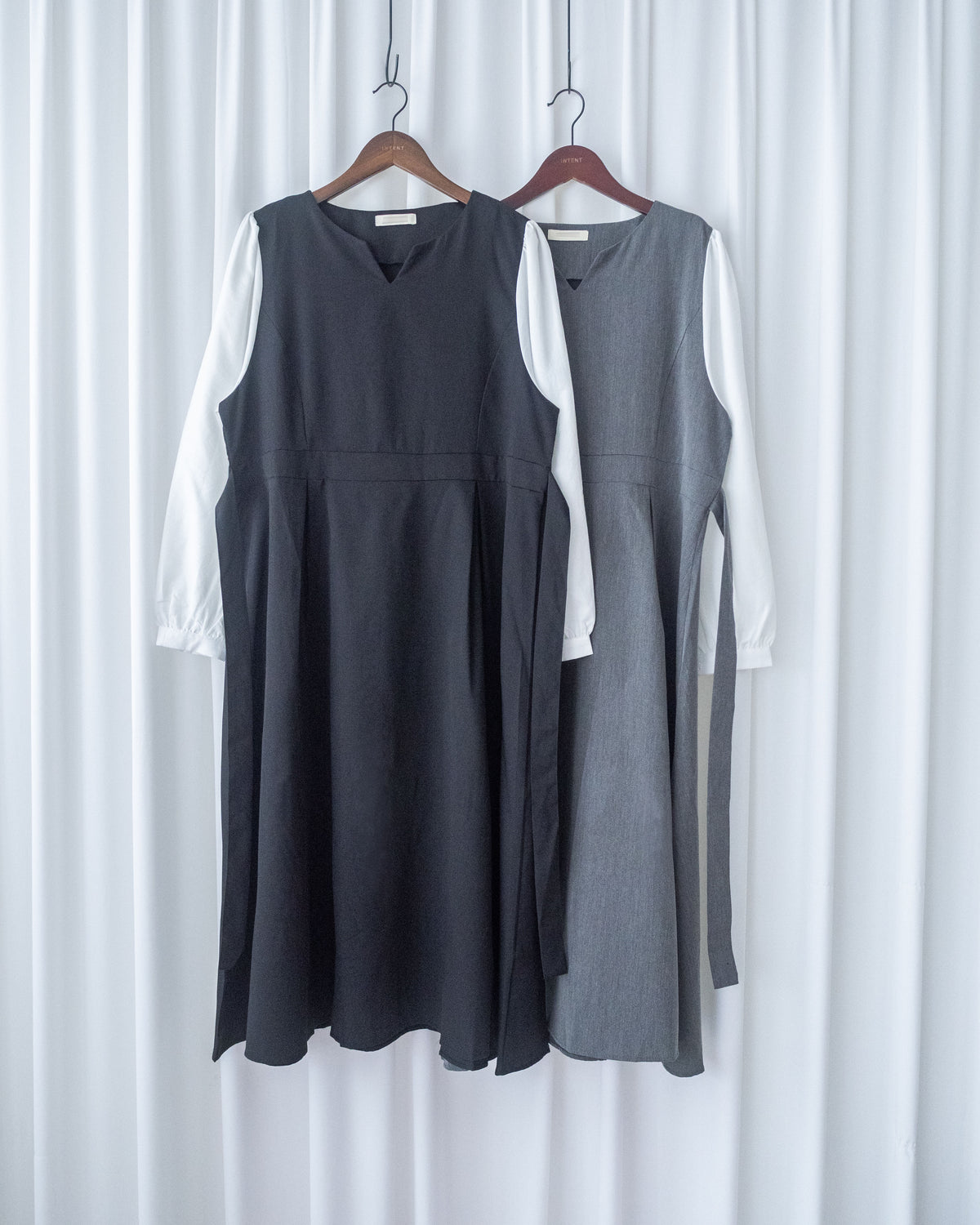 Spliced Shirt Dress 仿內搭恤衫小V領口修腰連身裙/ DS1183