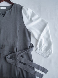 Spliced Shirt Dress 仿內搭恤衫小V領口修腰連身裙/ DS1183