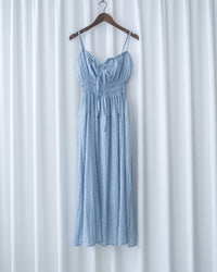 Misty Floral Dress 霧藍花束設計修腰吊帶連身裙/ DS1187