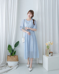 Square Palette Dress 幾何圖案珍珠後扣層次連身裙/ DS1104