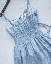 Misty Floral Dress 霧藍花束設計修腰吊帶連身裙/ DS1187