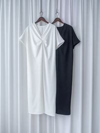 Twist Dress V領扭結抓皺後開衩連身裙/ DS1190
