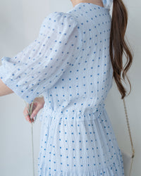 Square Palette Dress 幾何圖案珍珠後扣層次連身裙/ DS1104