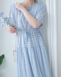 Square Palette Dress 幾何圖案珍珠後扣層次連身裙/ DS1104