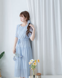 Square Palette Dress 幾何圖案珍珠後扣層次連身裙/ DS1104