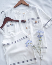 Border Cardigan Set 圍邊金扣兩件式針織套裝/SE8121