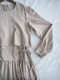 Shirt Cuff Dress 仿恤衫配傘裙假兩件綁帶連身裙/SE8123