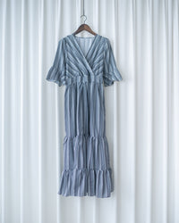 Geometric Dress 幾何剪紋印花疊V領後腰彈性連身裙/ DS1193