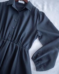 Shirt Dress 知性翻領橡筋腰線微絨連衣裙/ DS1195