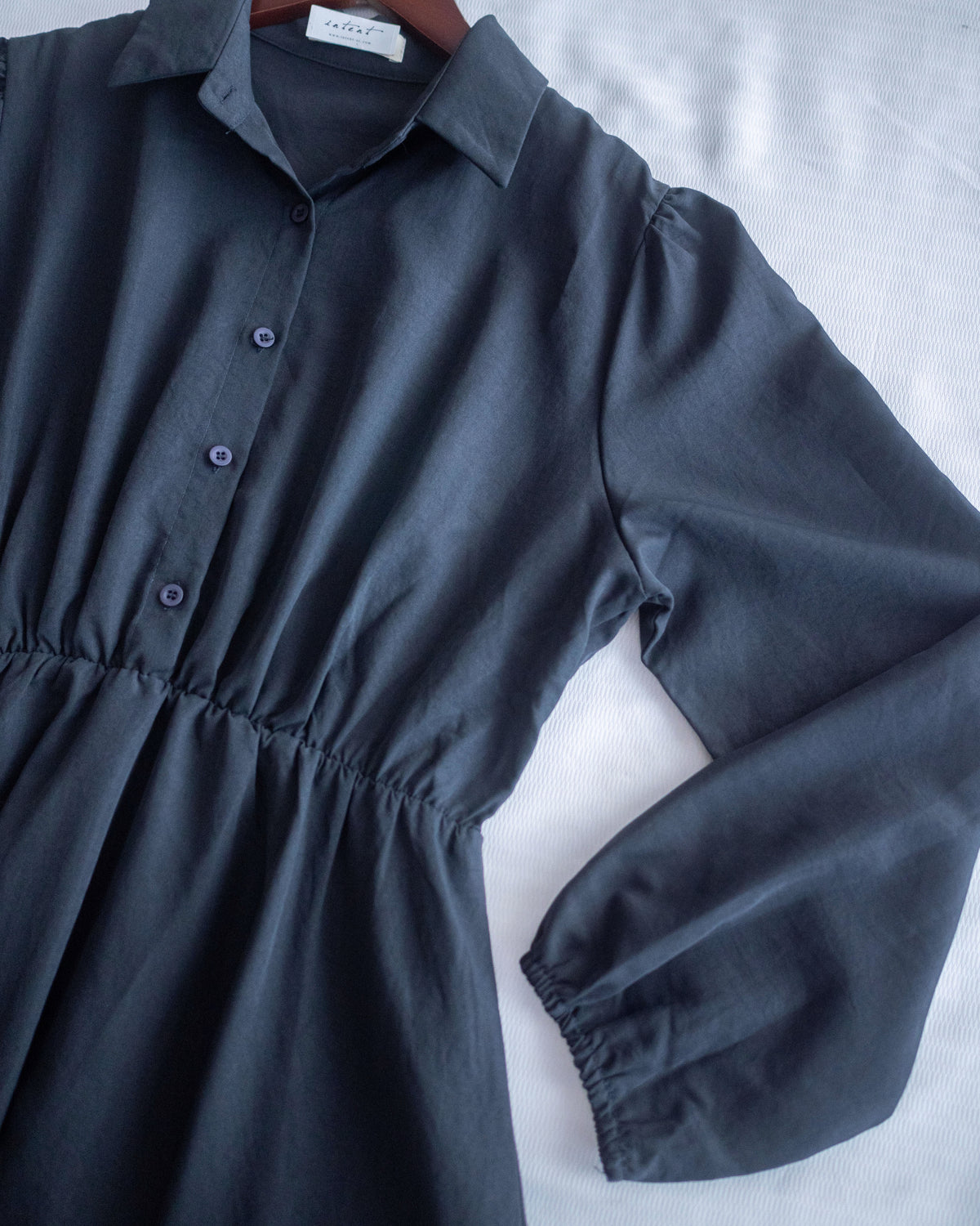 Shirt Dress 知性翻領橡筋腰線微絨連衣裙/ DS1195