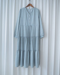 Tiffany Checked dress 湖水藍綠淡色細條格紋修腰連身裙/ DS1196
