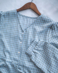 Tiffany Checked dress 湖水藍綠淡色細條格紋修腰連身裙/ DS1196