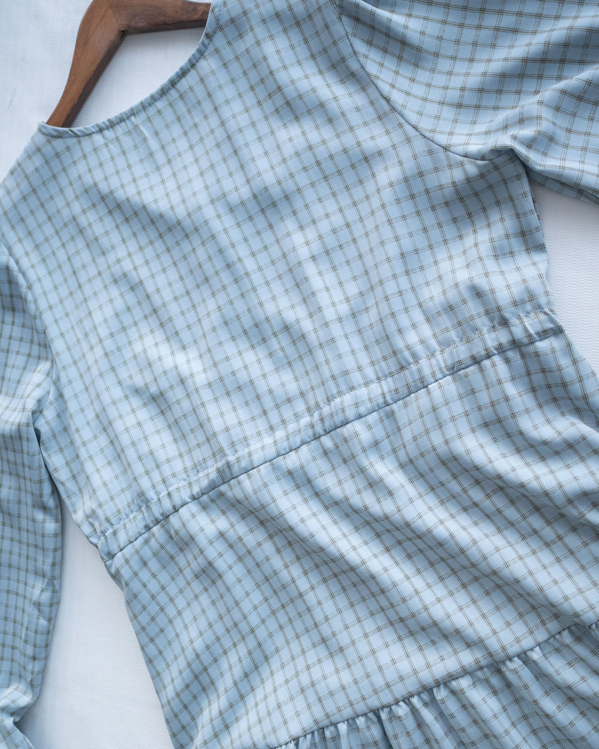 Tiffany Checked dress 湖水藍綠淡色細條格紋修腰連身裙/ DS1196