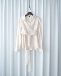 Cross Blouse 三種著法交叉綁帶微光澤長袖襯衫/ TP9245