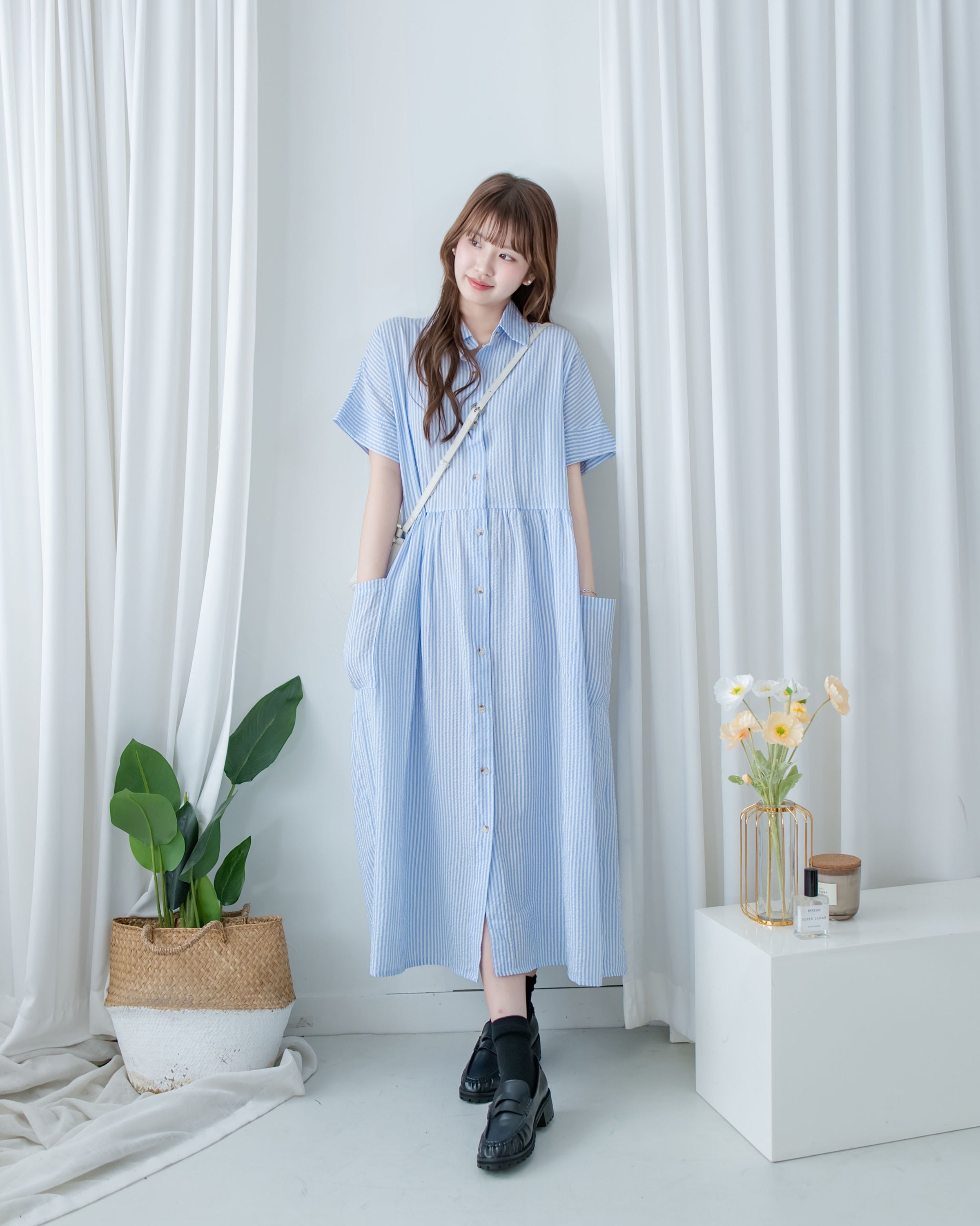 [Limited Restock] Stripe Dress 隨性條紋恤衫修腰連身裙/ DS1108