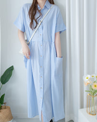 [Limited Restock] Stripe Dress 隨性條紋恤衫修腰連身裙/ DS1108