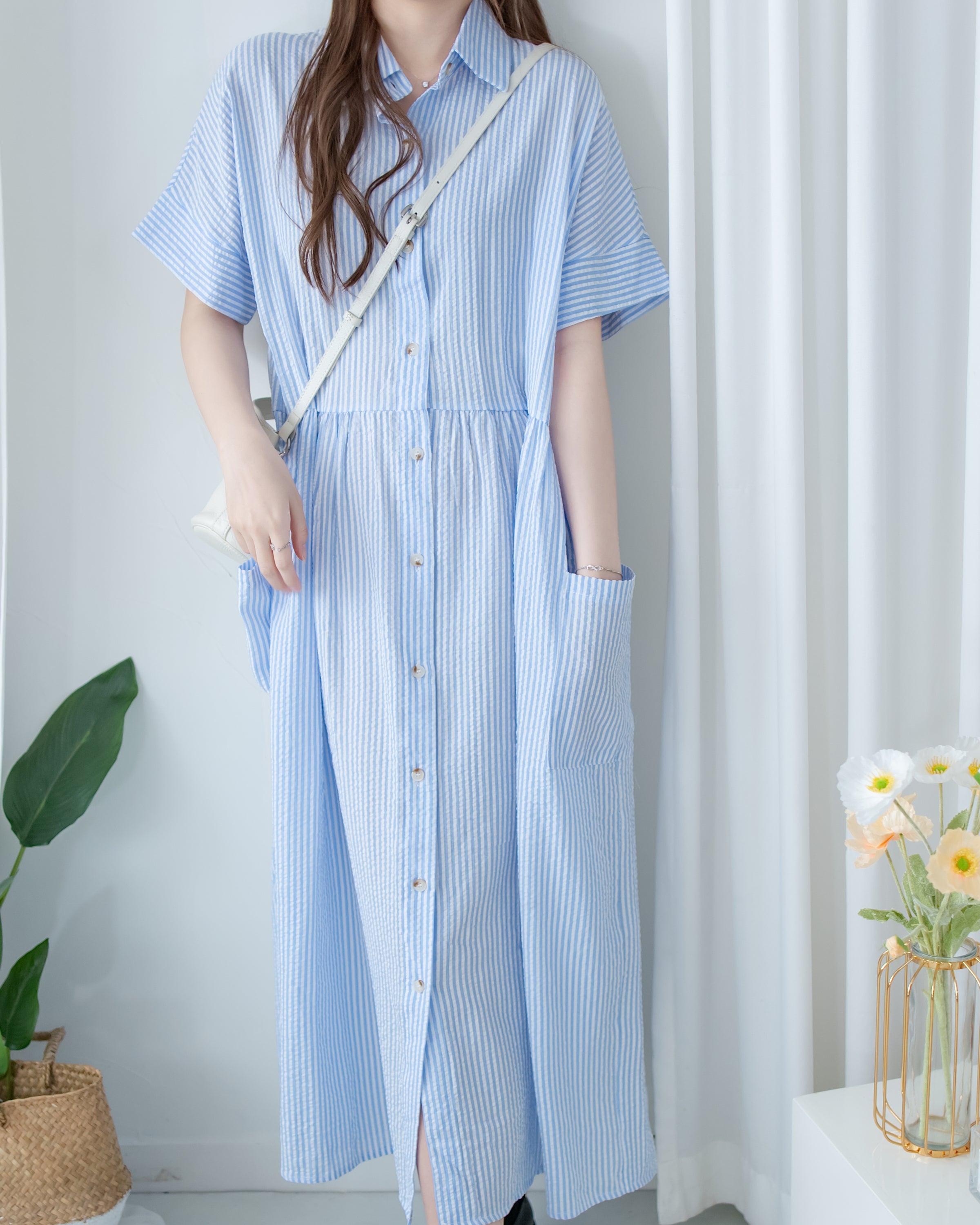 [Limited Restock] Stripe Dress 隨性條紋恤衫修腰連身裙/ DS1108