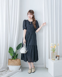 【現貨限量回歸 】Starry Floral Dress 流星小花彈性修身防皺連身裙/ DS1106