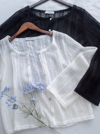 Lace Cardigan 防皺法式幾何通花針織外套或上衣/ CD8158
