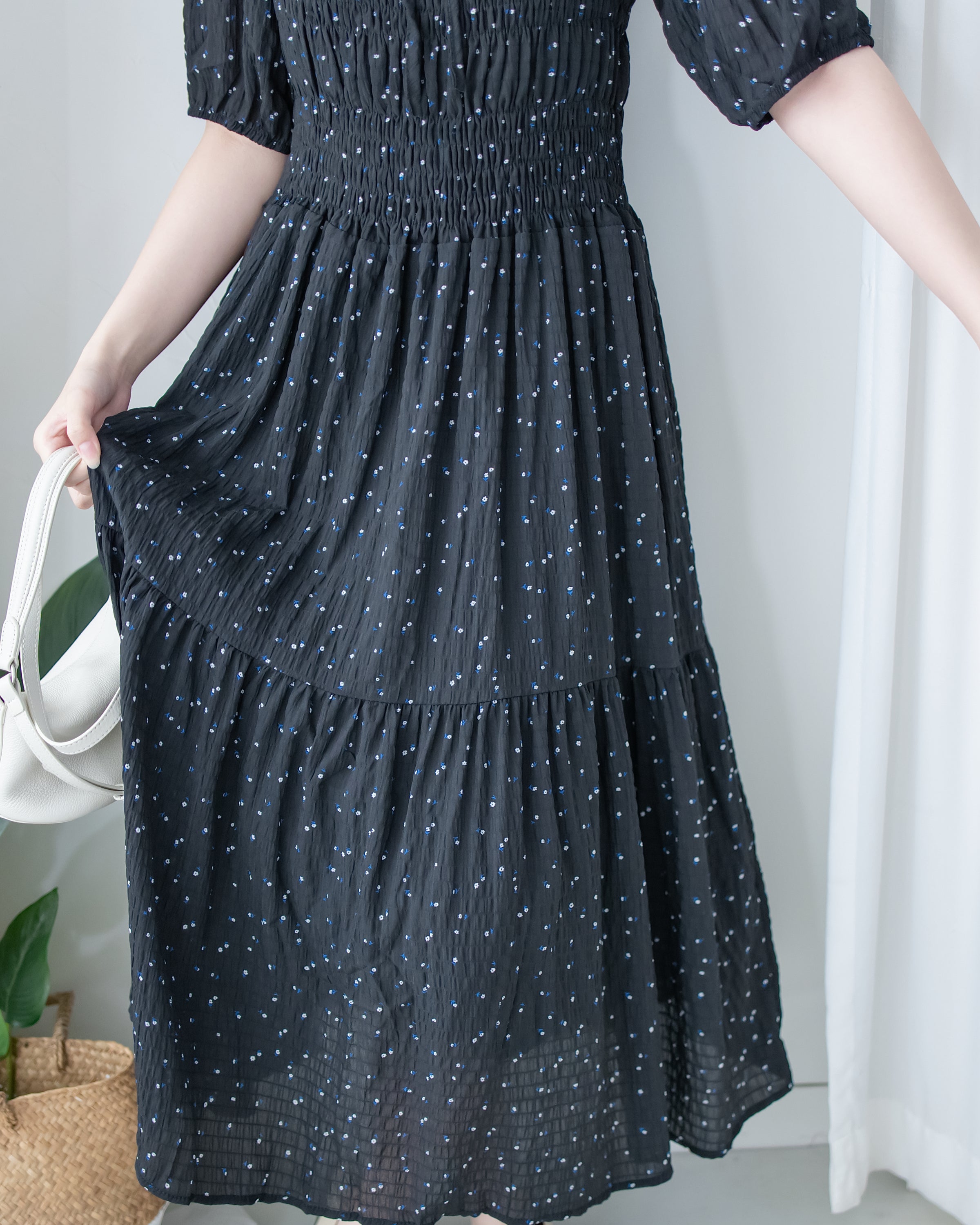 【現貨限量回歸 】Starry Floral Dress 流星小花彈性修身防皺連身裙/ DS1106