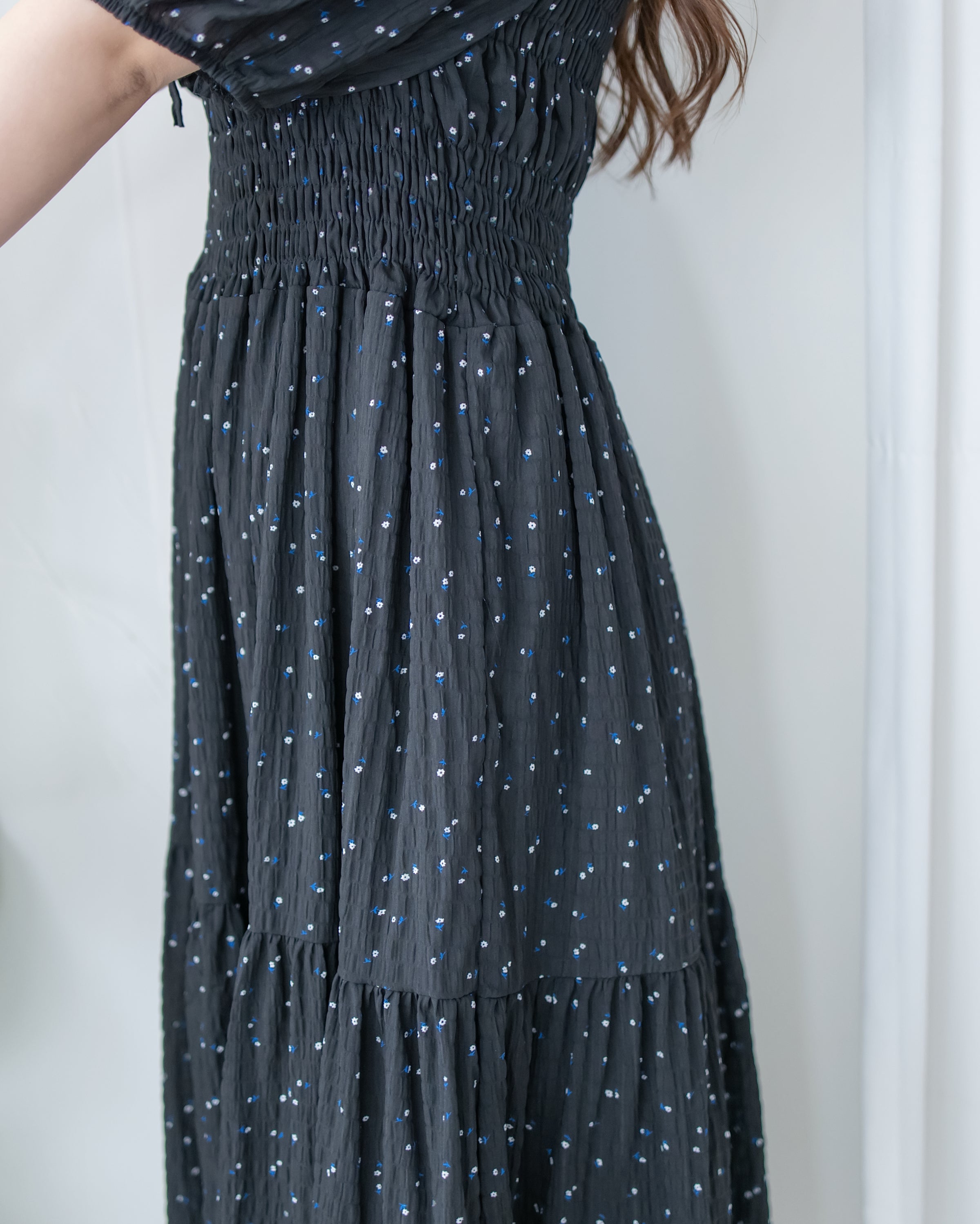 【現貨限量回歸 】Starry Floral Dress 流星小花彈性修身防皺連身裙/ DS1106