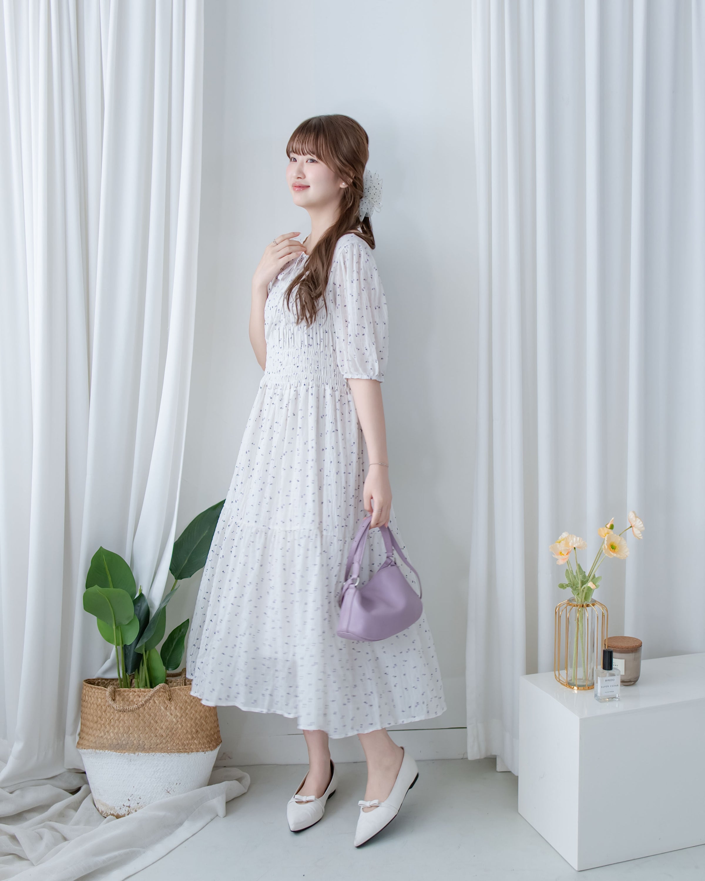 【現貨限量回歸 】Starry Floral Dress 流星小花彈性修身防皺連身裙/ DS1106