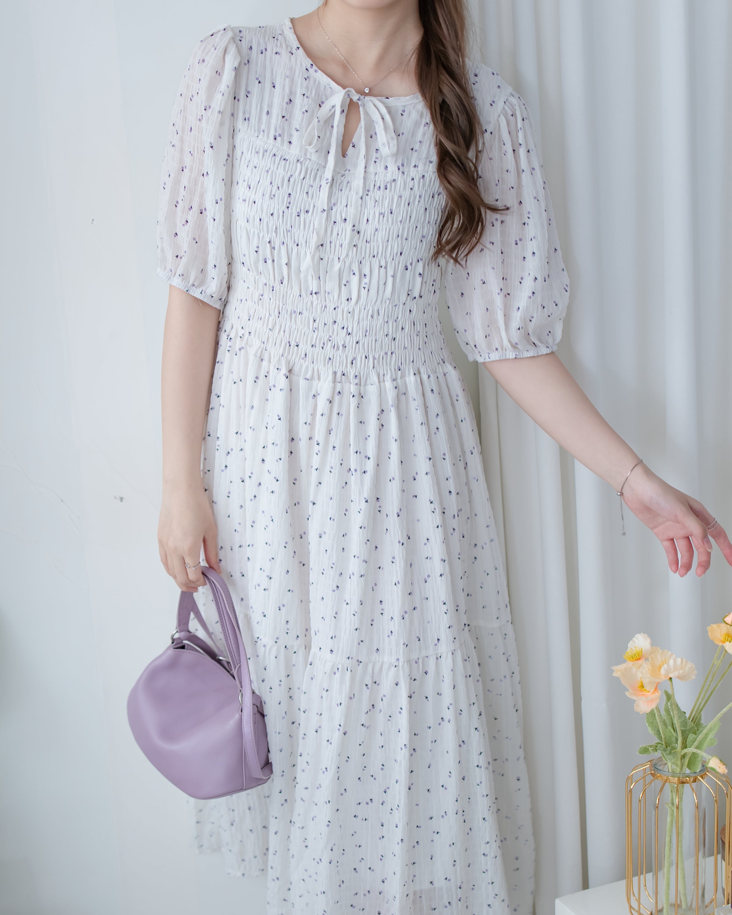 【現貨限量回歸 】Starry Floral Dress 流星小花彈性修身防皺連身裙/ DS1106