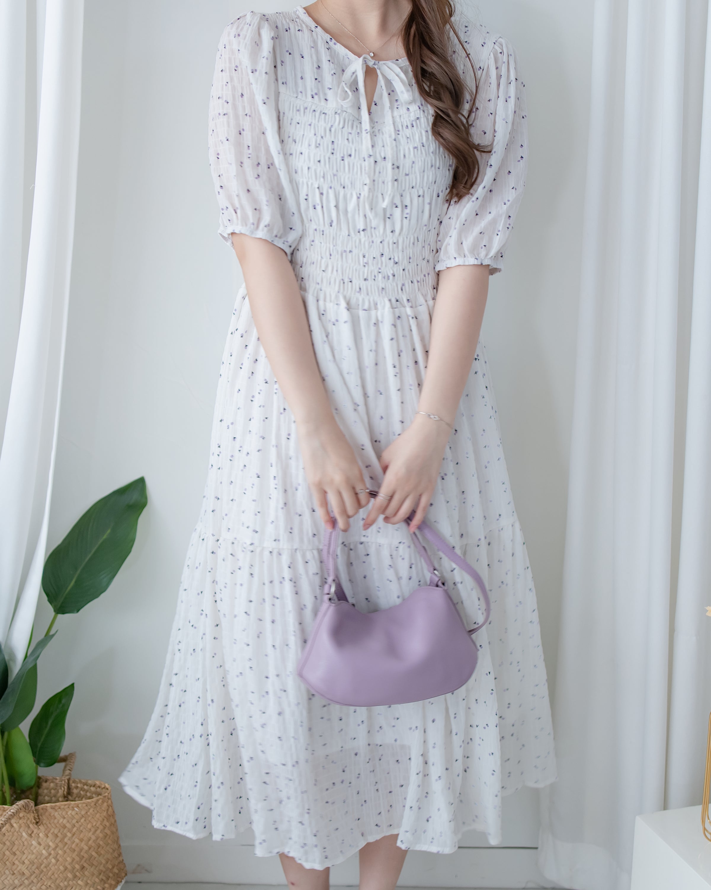 【現貨限量回歸 】Starry Floral Dress 流星小花彈性修身防皺連身裙/ DS1106